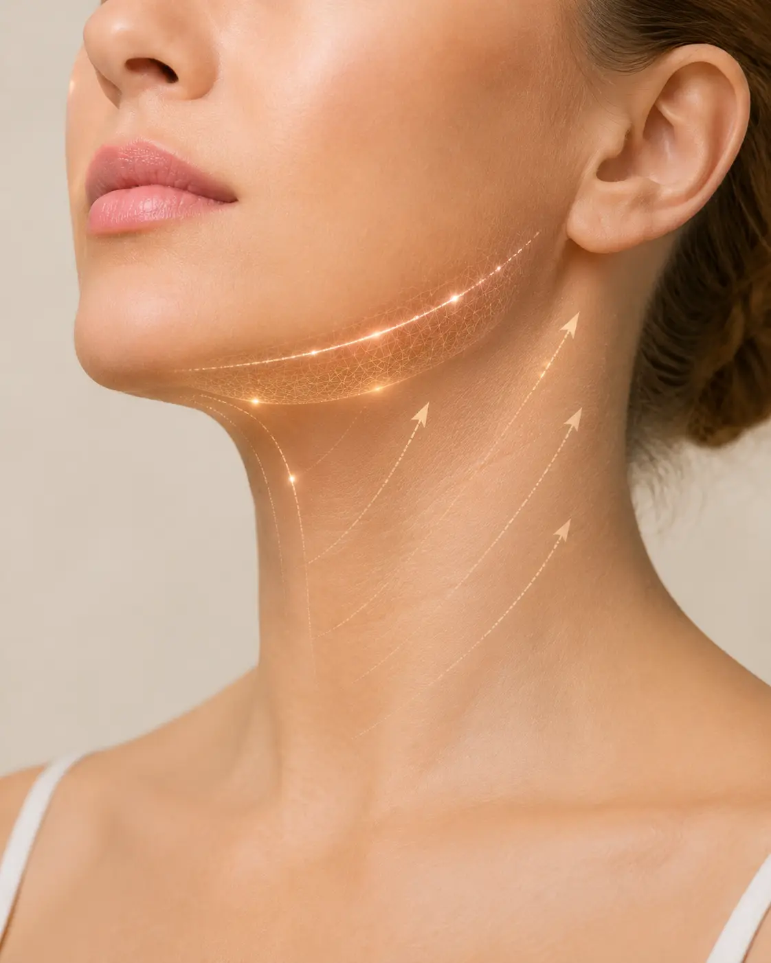 Endolaser face and neck treatment illustration showing jawline and neck contour areas