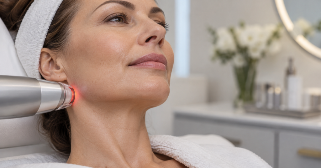 Endolaser treatment for jowls and jawline skin tightening at an aesthetics clinic